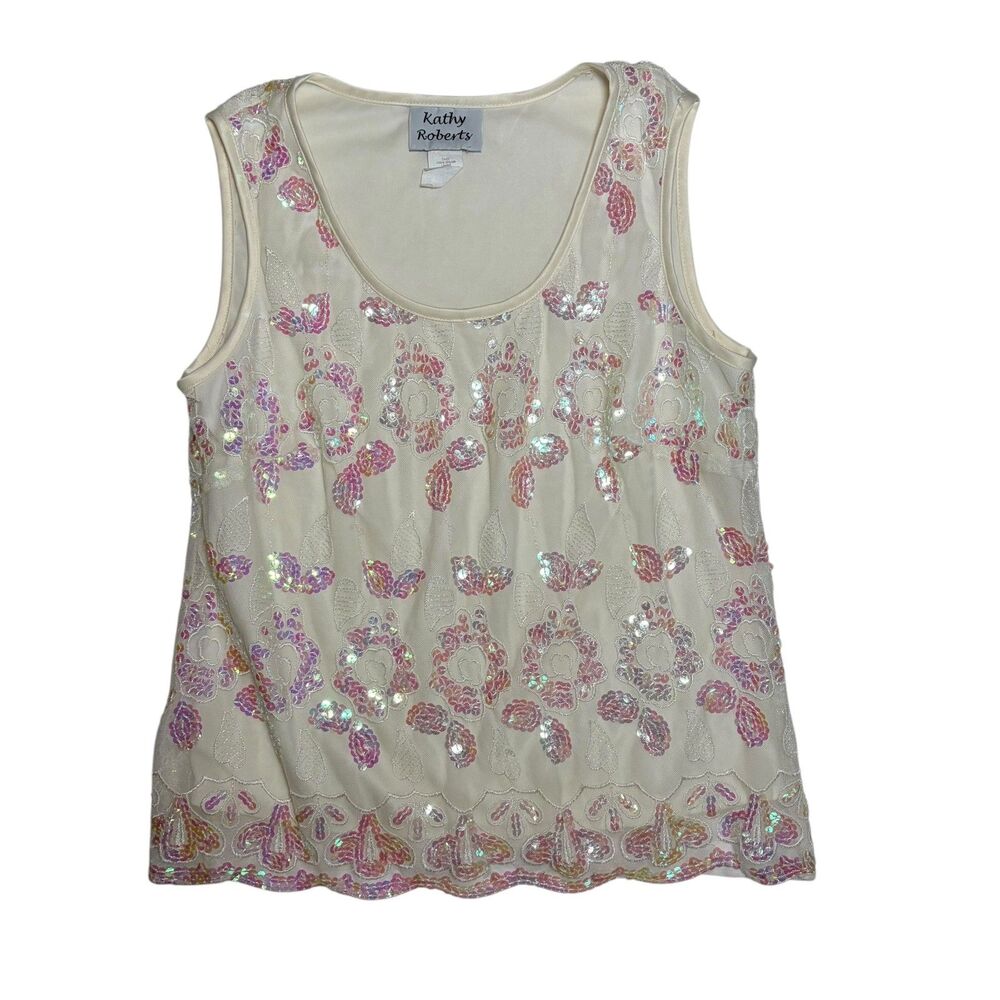 Vintage 90s Kathy Roberts Iridescent Sequin Floral Top